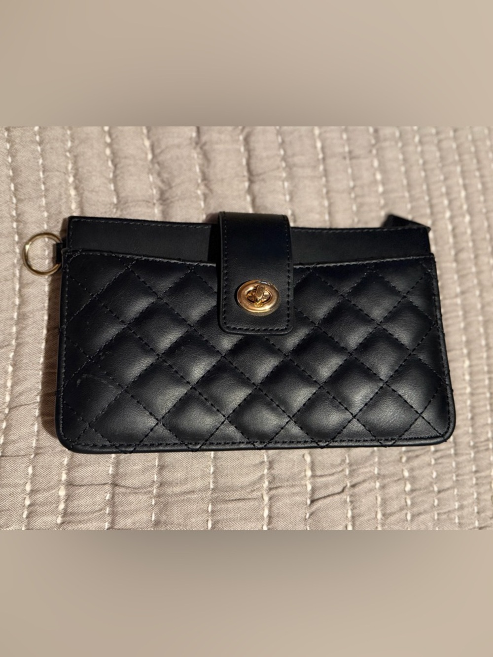 Quilted Black Leather Clutch Purse with Gold Clasp